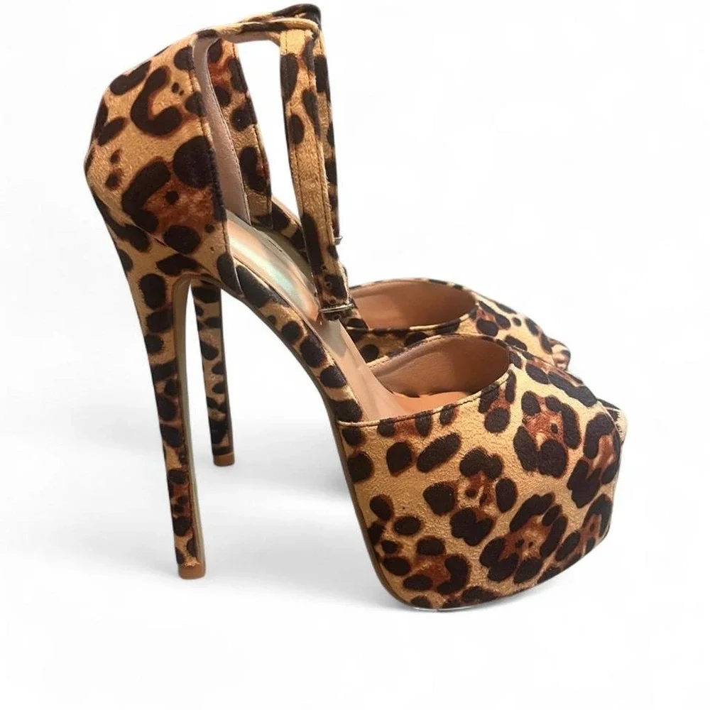 Leopard print platform heels 6 inch sexy Y2k